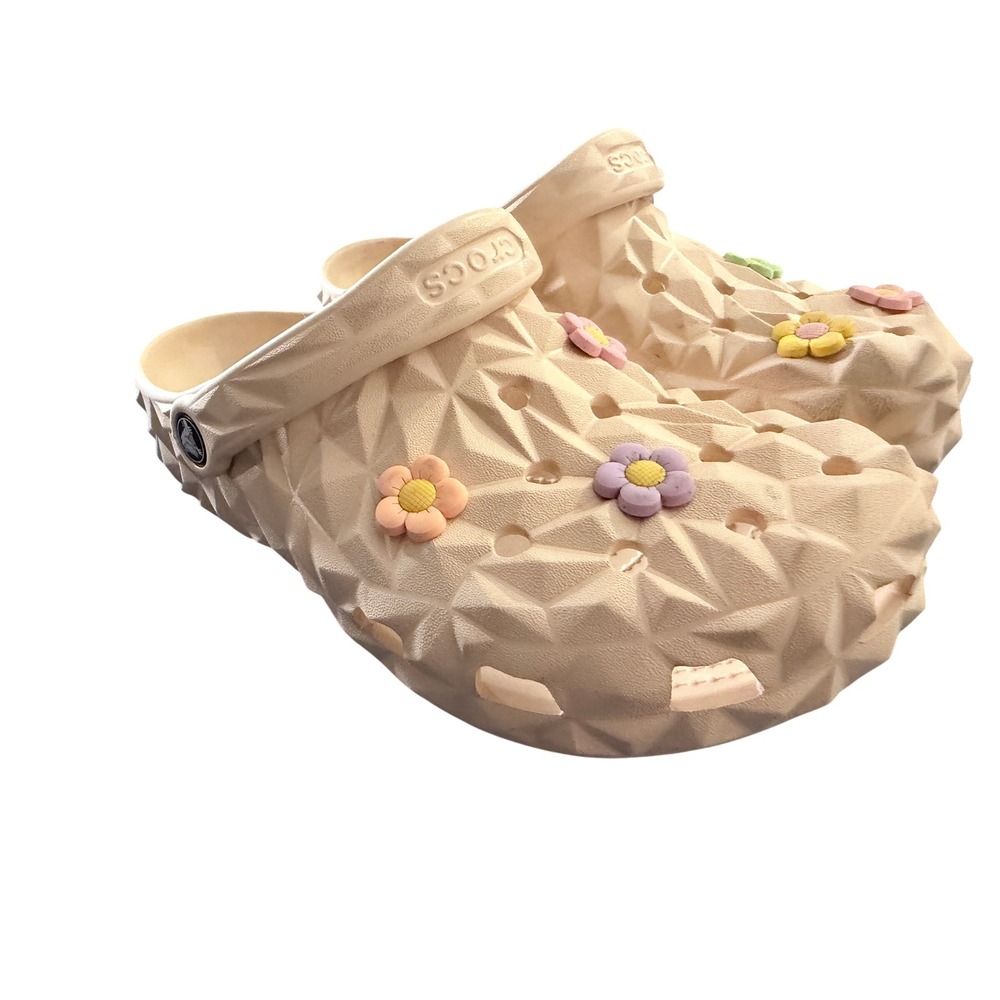 3D Crocs Geometric Clog Bone Beige Women 9 Men 7 Flower Jibbitz Modern Aesthetic